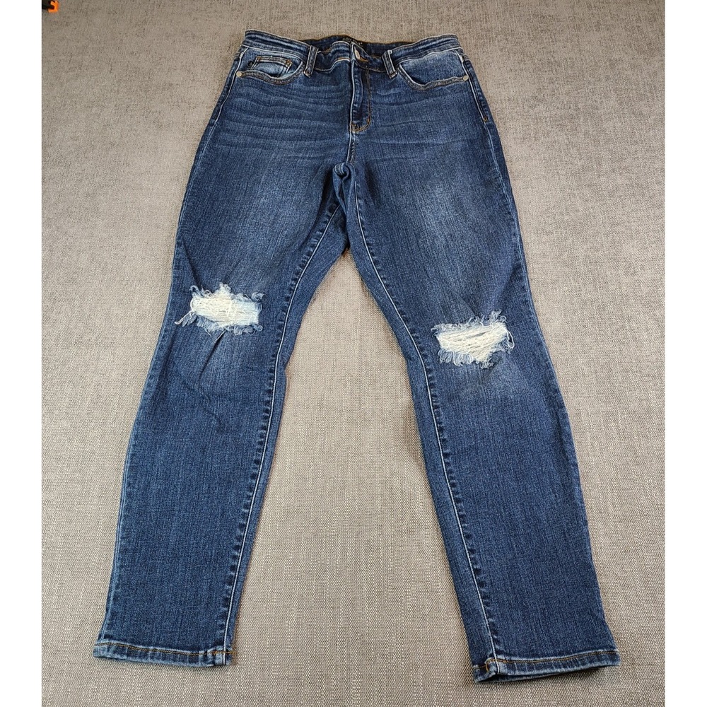 Judy Blue Jeans Womens 11/30 Slim Fit Mid Rise Distressed Denim Stretch Pants - Picture 2 of 8